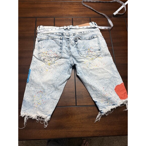 (2) Pair- Smoke Rise Painted Graffiti Distressed Y2K Denim Shorts Streetwear Cut - Picture 8 of 16